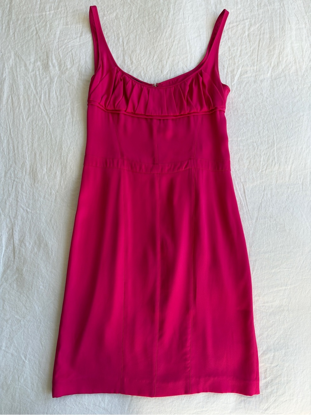 Vintage Narciso Rodriguez Silk Ruched Bust Tank Slip Midi Dress Hot Pink Fuschia - Picture 2 of 10